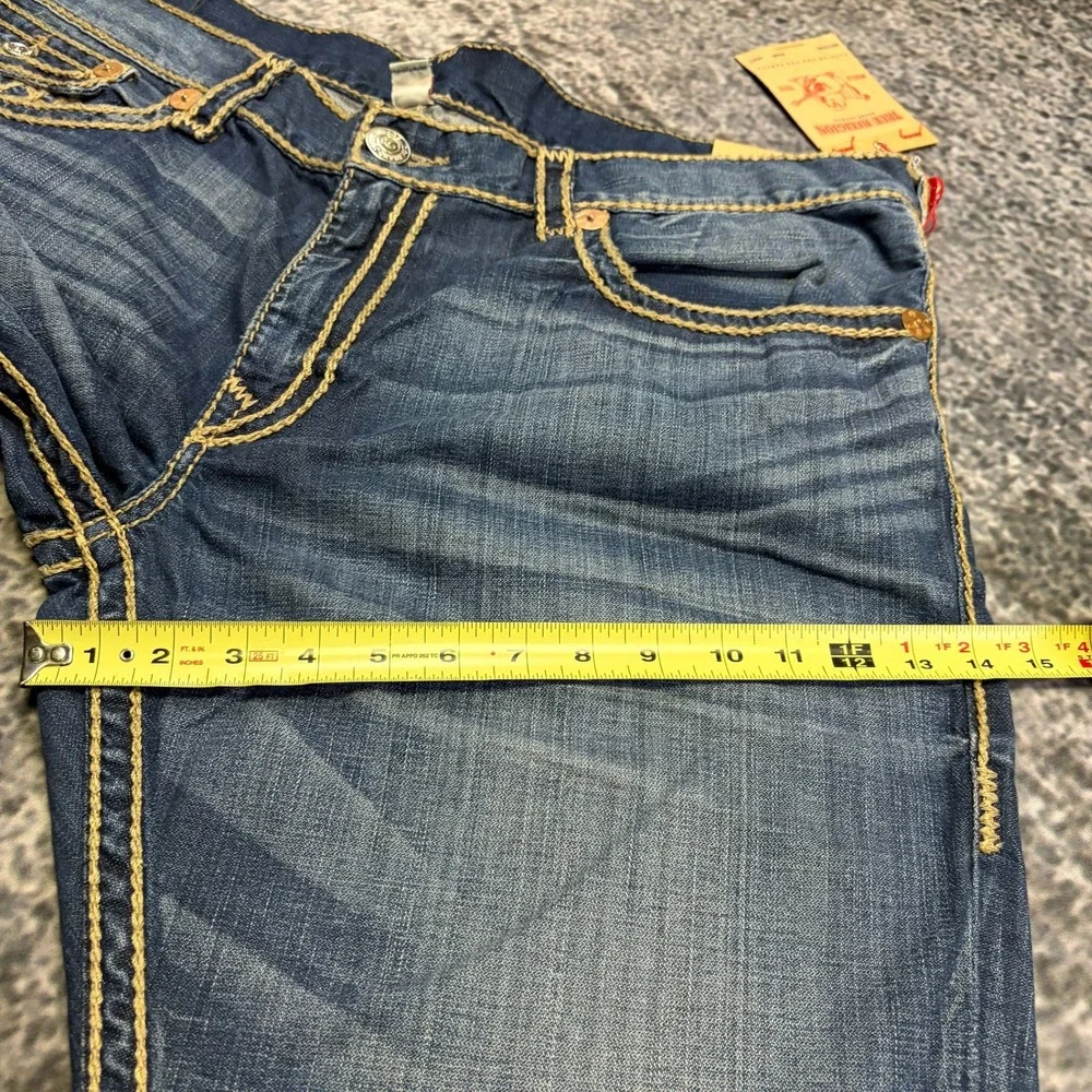 NWT True Religion Section Straight Jeans 44x34 Blue Contrast Stitch Flap Pockets